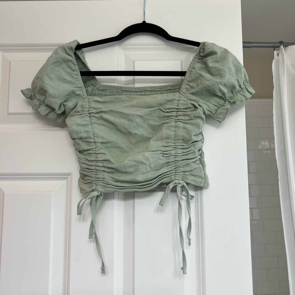 SHEIN Green Puff Sleeve Crop Top
